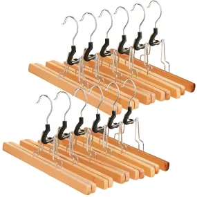 12 Pack Wooden Skirt Pants Clothes Hangers With 360° Swivel Hook, Non Slip Slack