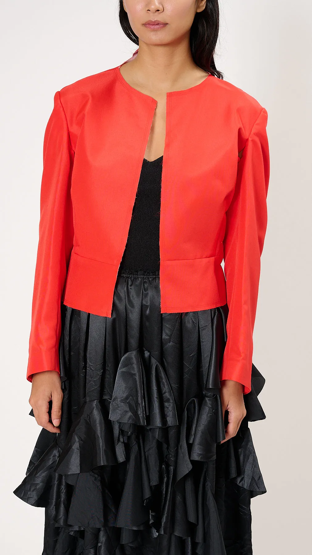 Asymmetric Detail Back Jacket in Scarlet