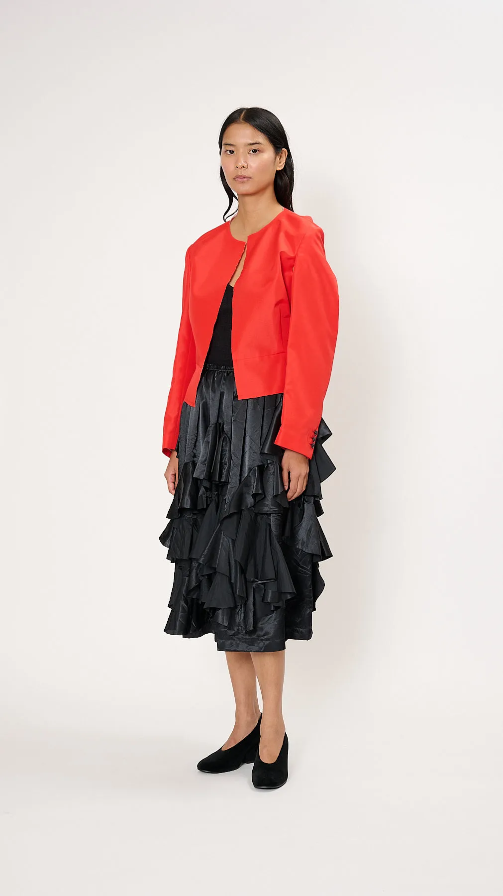 Asymmetric Detail Back Jacket in Scarlet