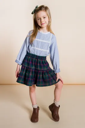 Beet World Tiered Girls Skirt - Green Plaid