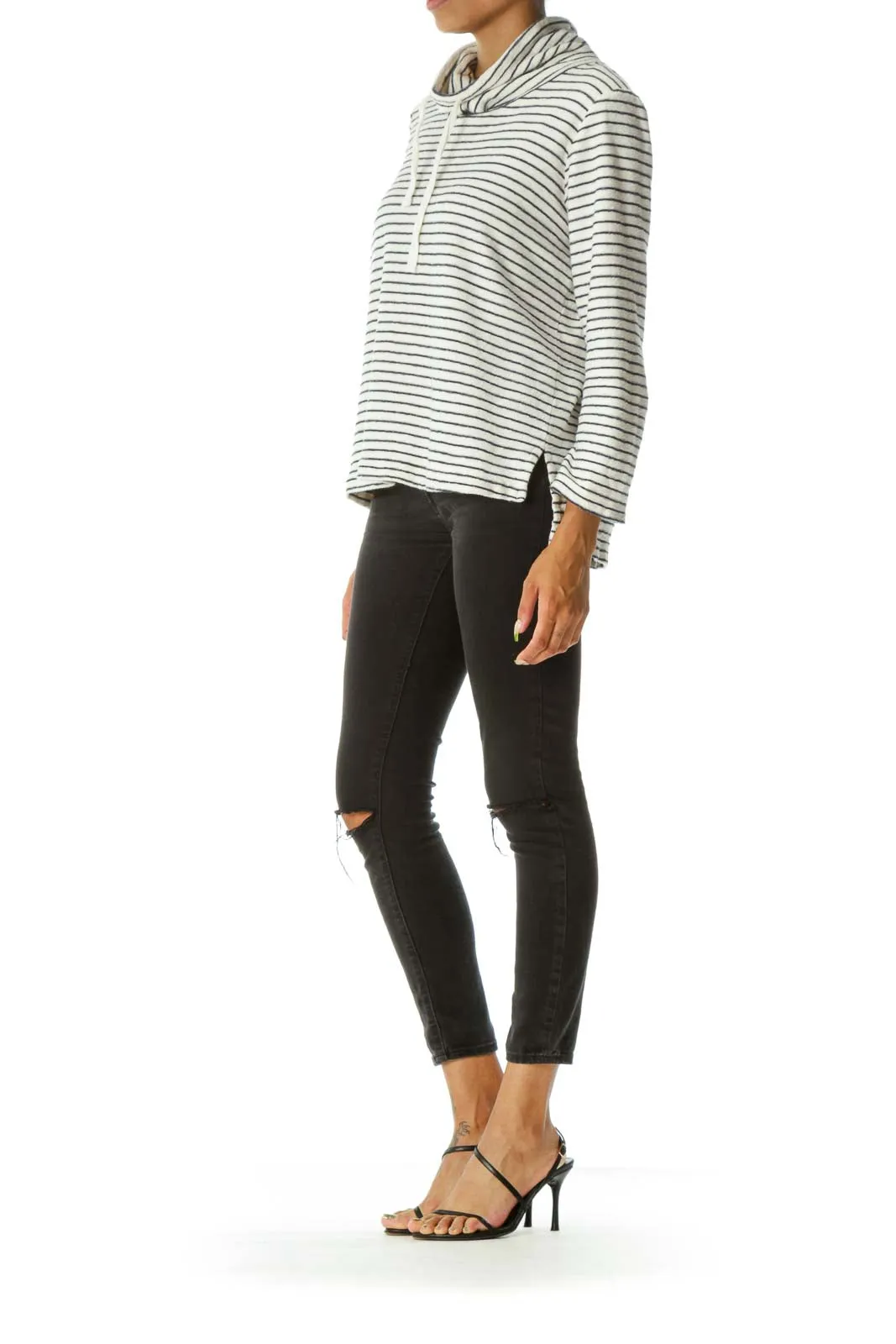 Black & White Stripe Mock Neck Sweater