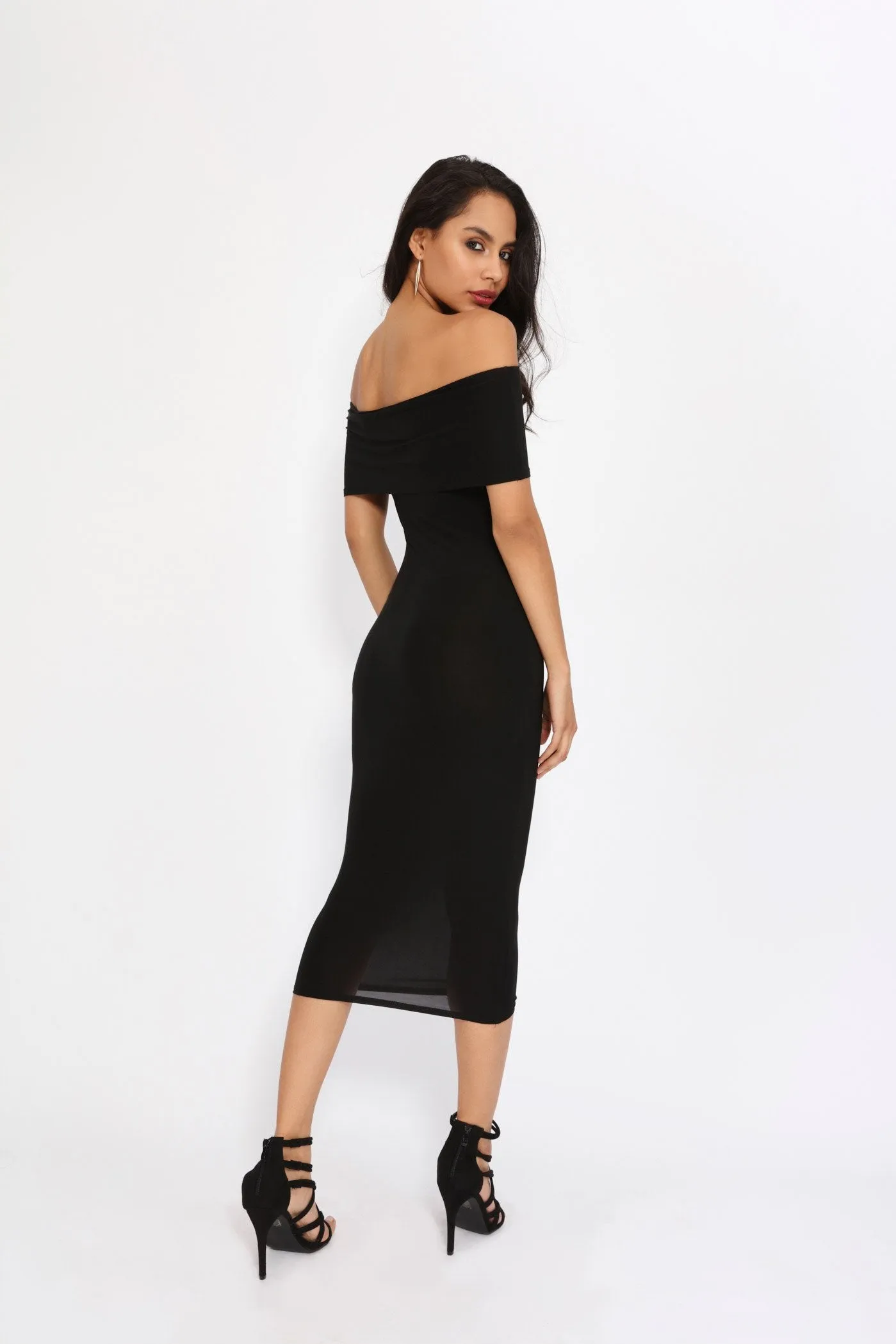 Black Bardot Midi Dress