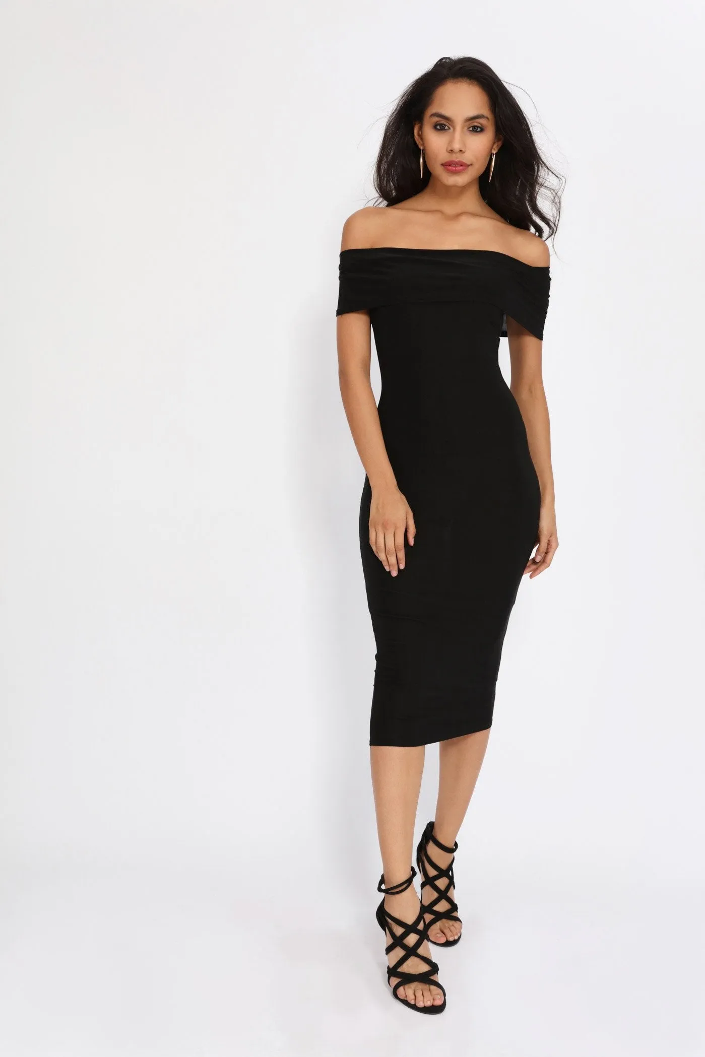 Black Bardot Midi Dress