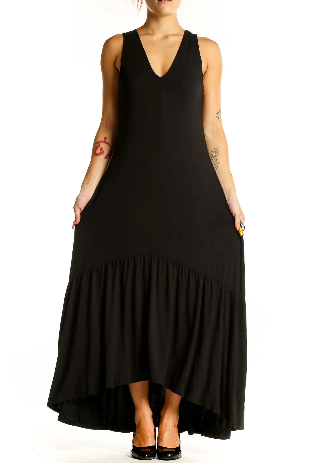 Black Solid Maxi Dress