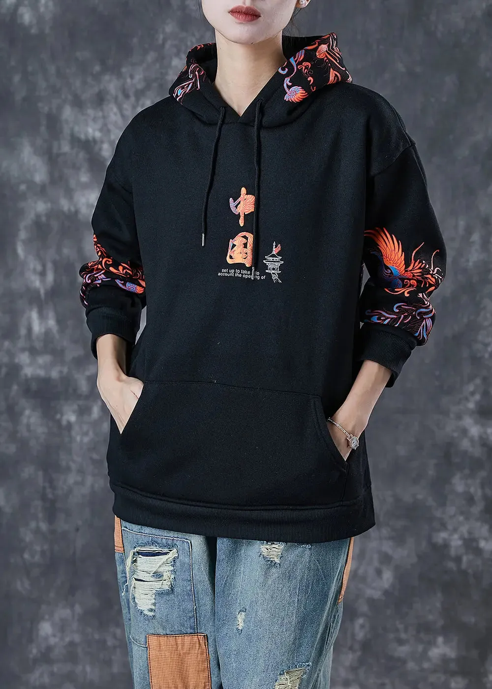 Black Warm Fleece Loose Sweatshirts