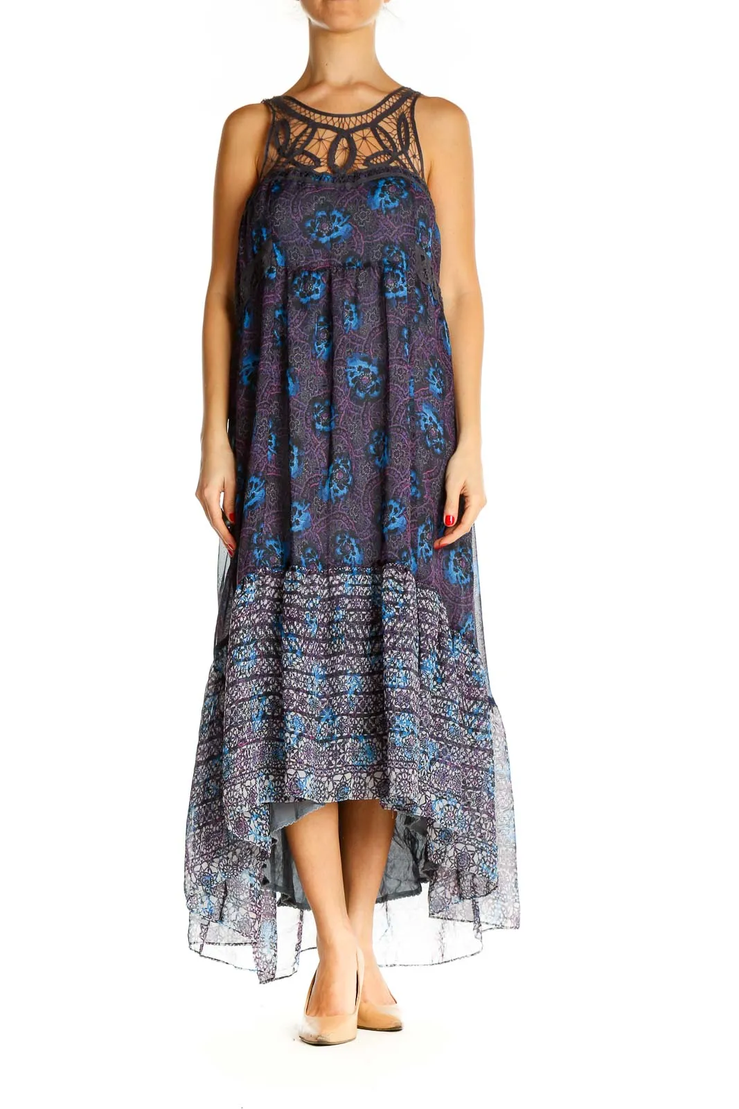 Blue Floral Boho Maxi Dress