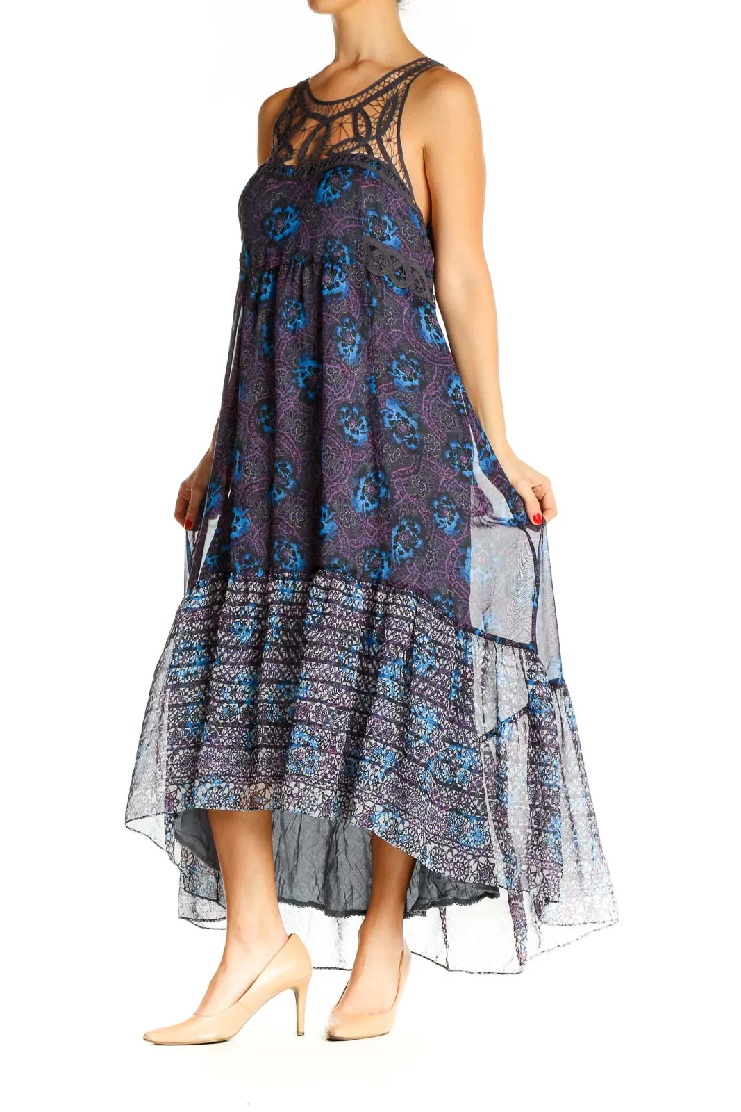 Blue Floral Boho Maxi Dress