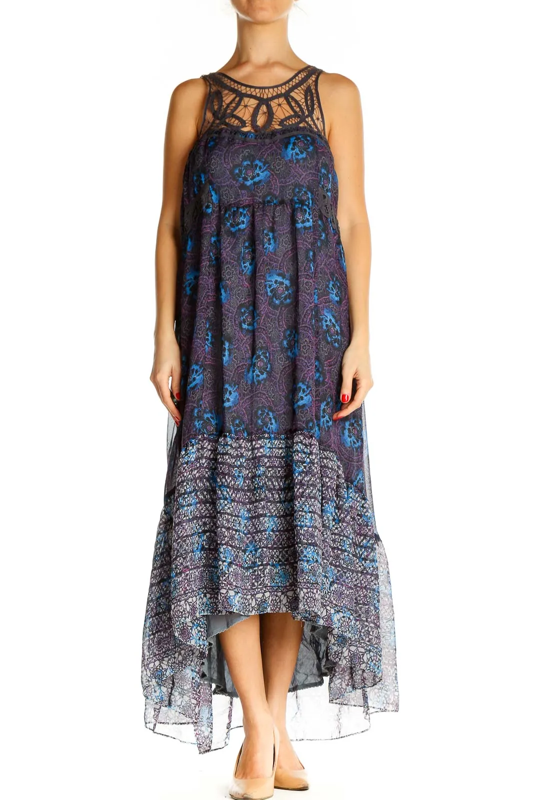 Blue Floral Boho Maxi Dress