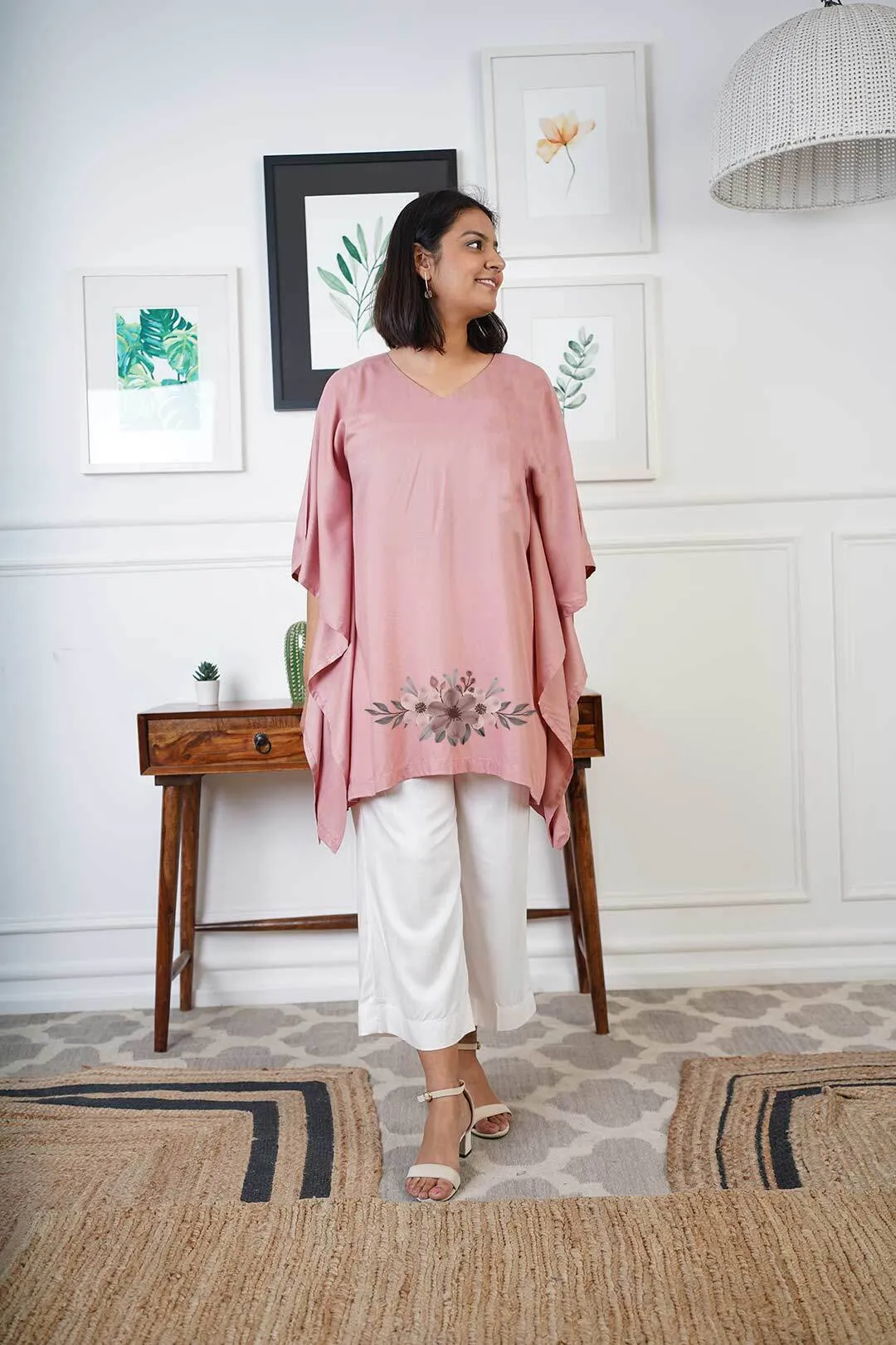 Blush Rayon Kurti & MilkyWhite Palazzo - Shehzadi