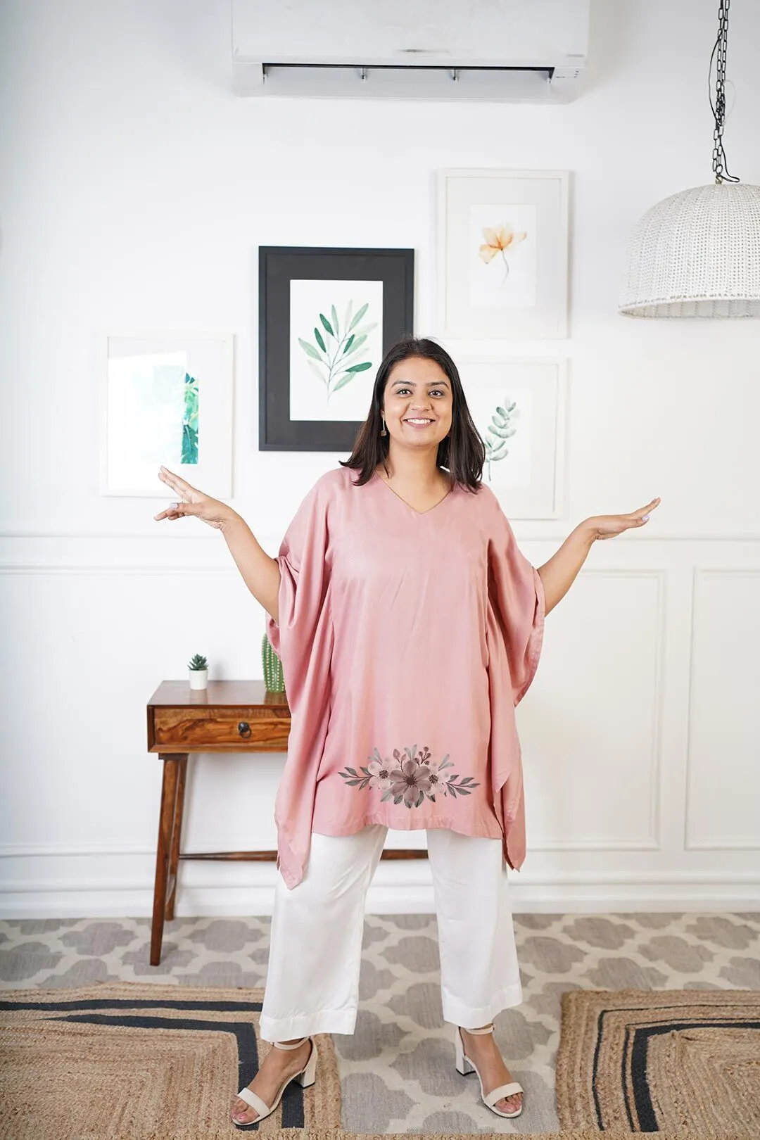 Blush Rayon Kurti & MilkyWhite Palazzo - Shehzadi