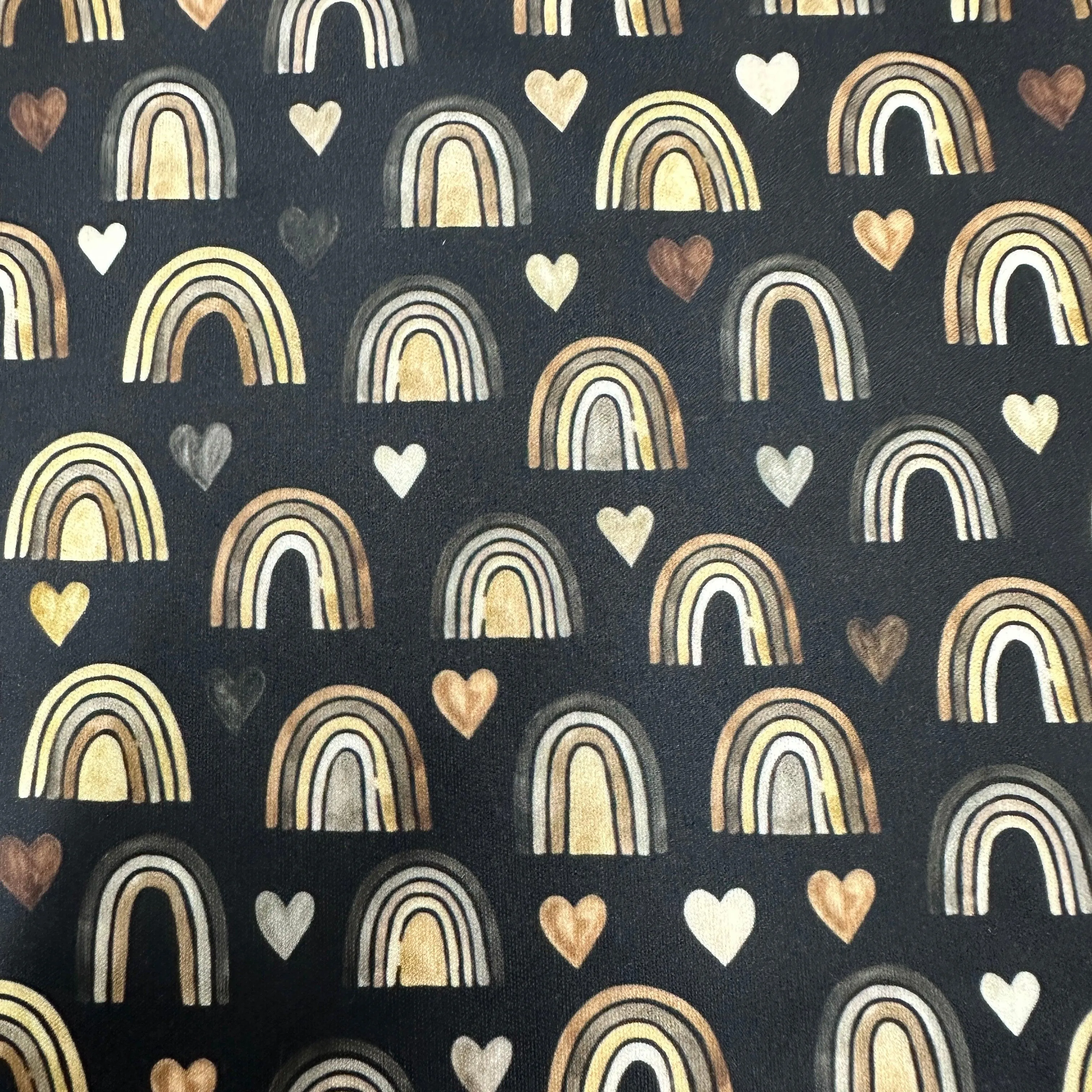 Brown Hearts and Rainbows 1 mil PUL Fabric - Made in the USA