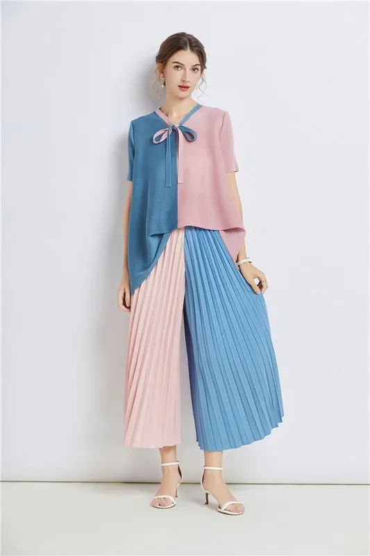 Color block short sleeves palazzo pants set