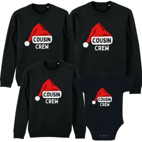 Cousin Crew Santa Matching Christmas Black Sweatshirts & Baby Vest