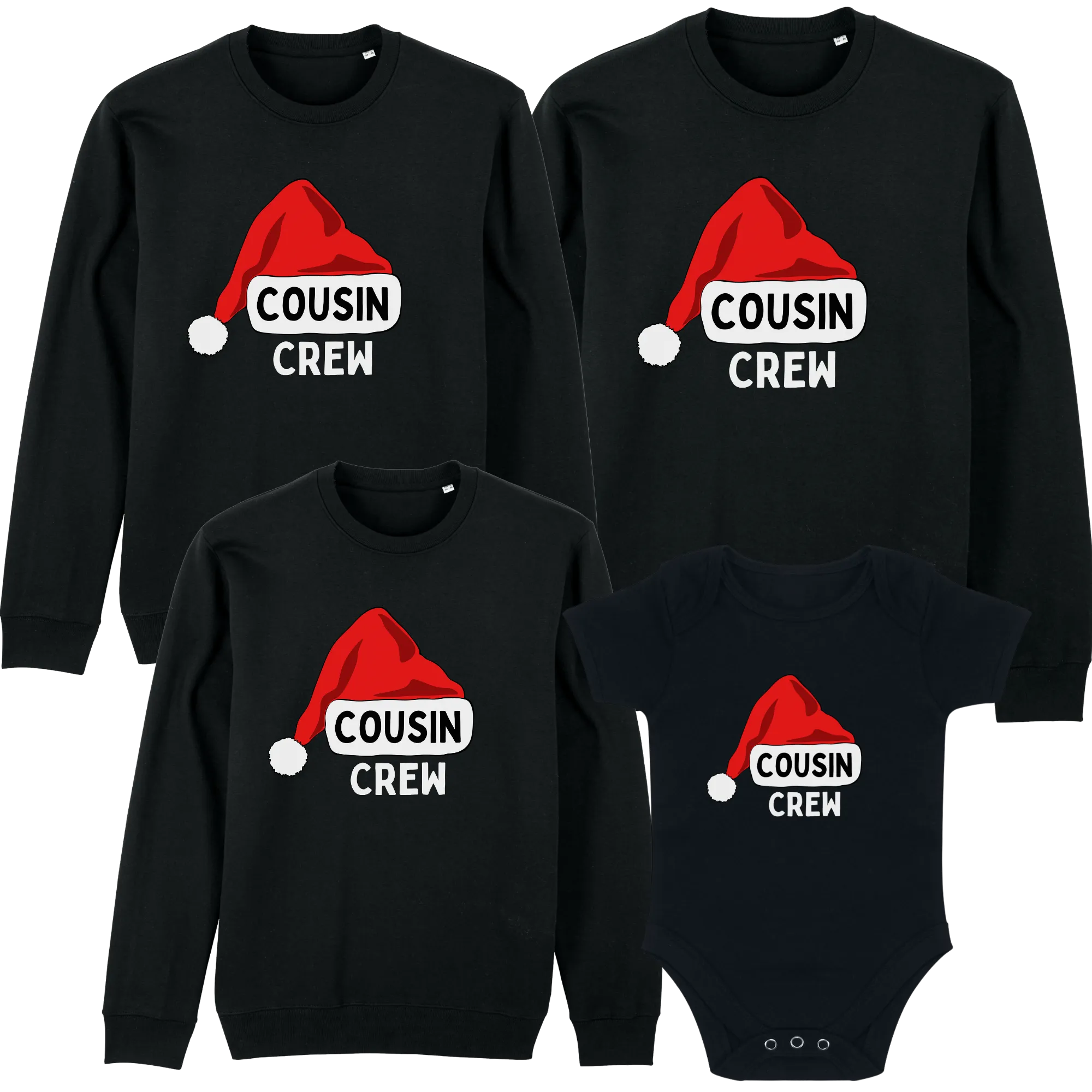 Cousin Crew Santa Matching Christmas Black Sweatshirts & Baby Vest