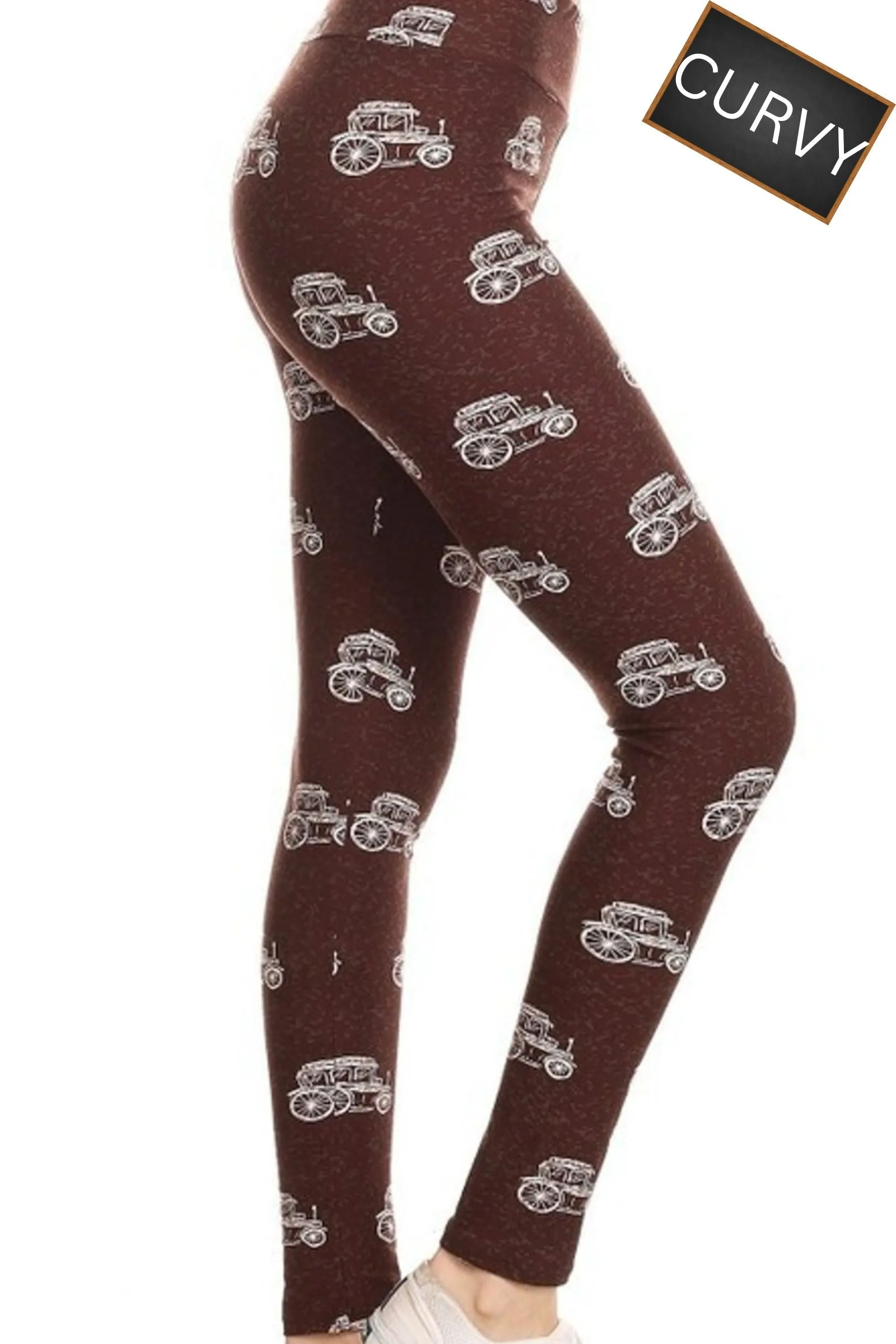 CURVY Vintage Car Print Yoga Legging