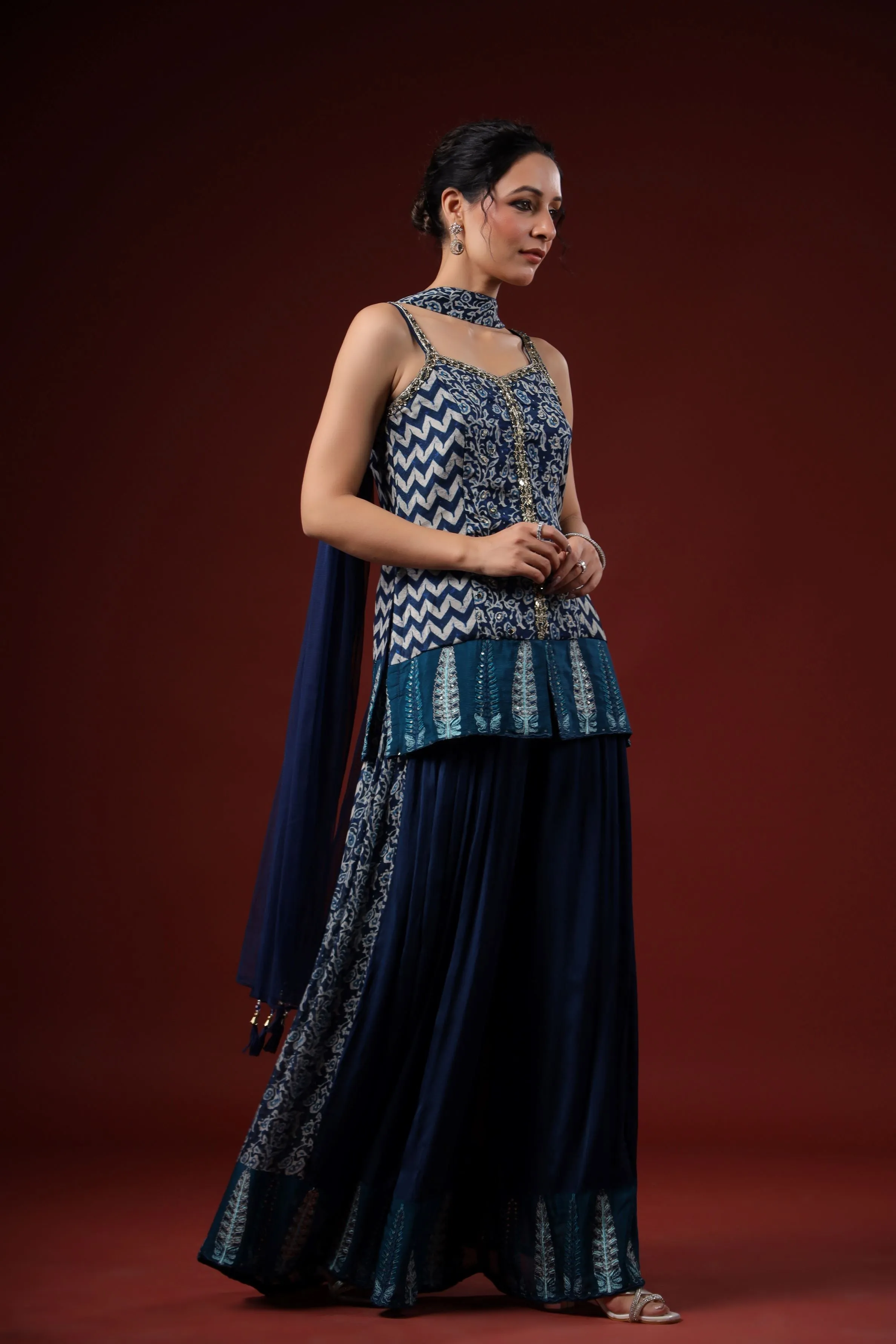 Deep Blue Printed Premium Silk Palazzo Set