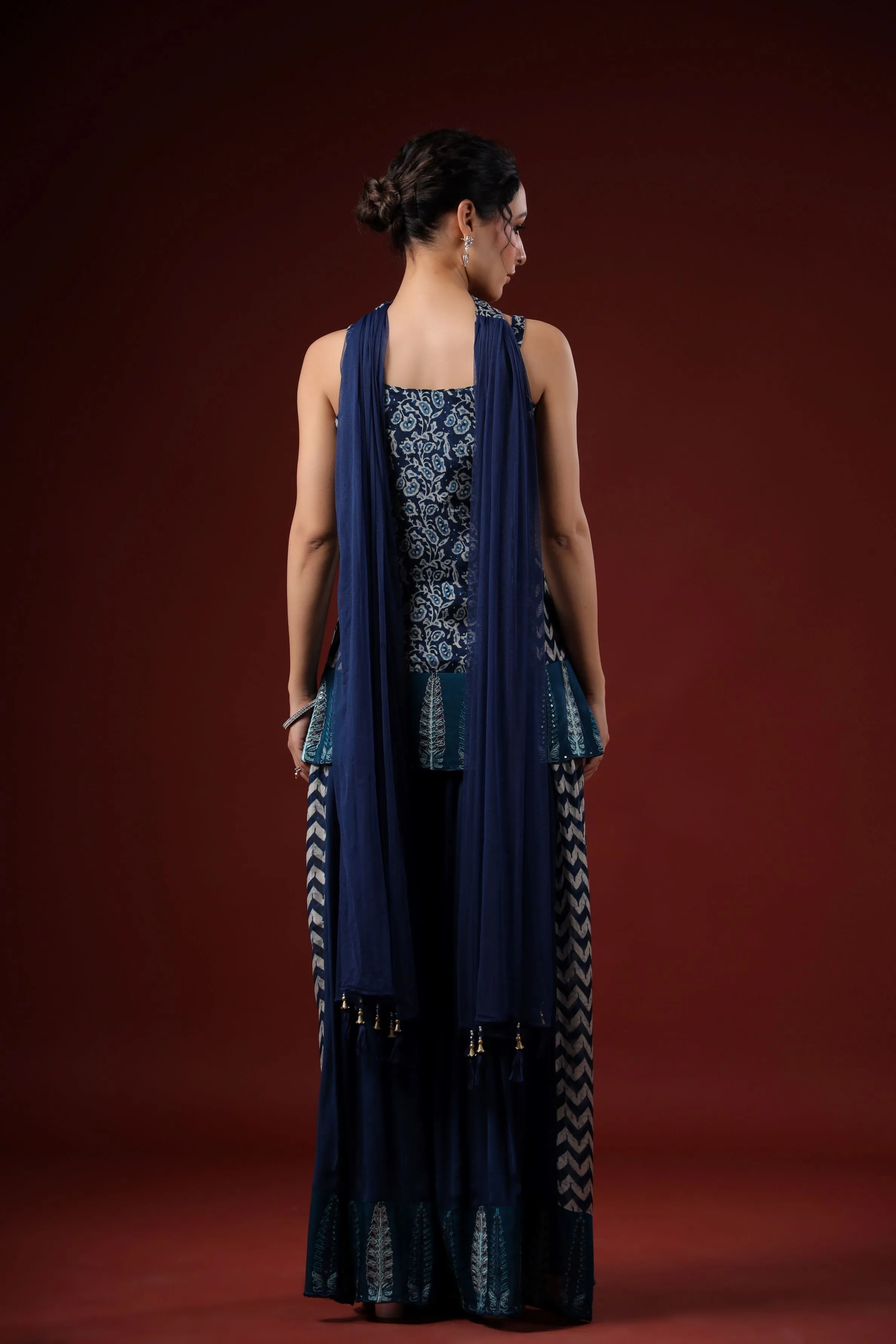 Deep Blue Printed Premium Silk Palazzo Set