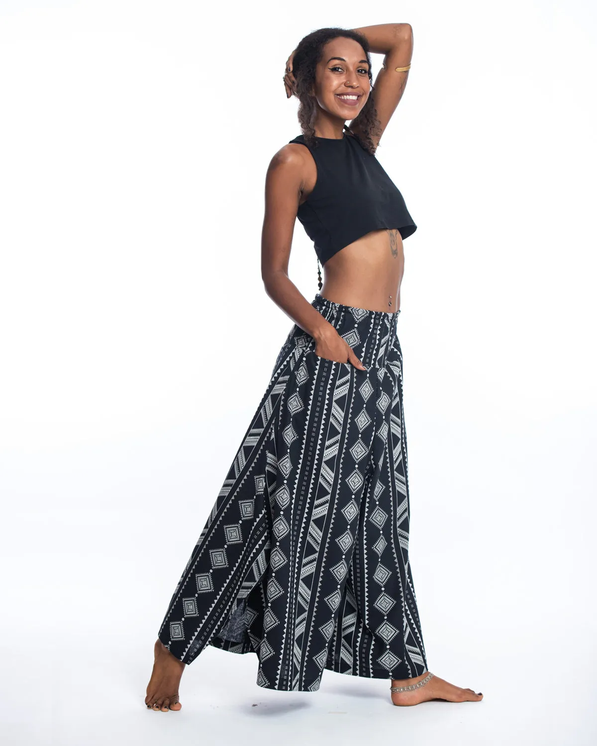 Diamonds Womens Cotton Palazzo Pants in Black