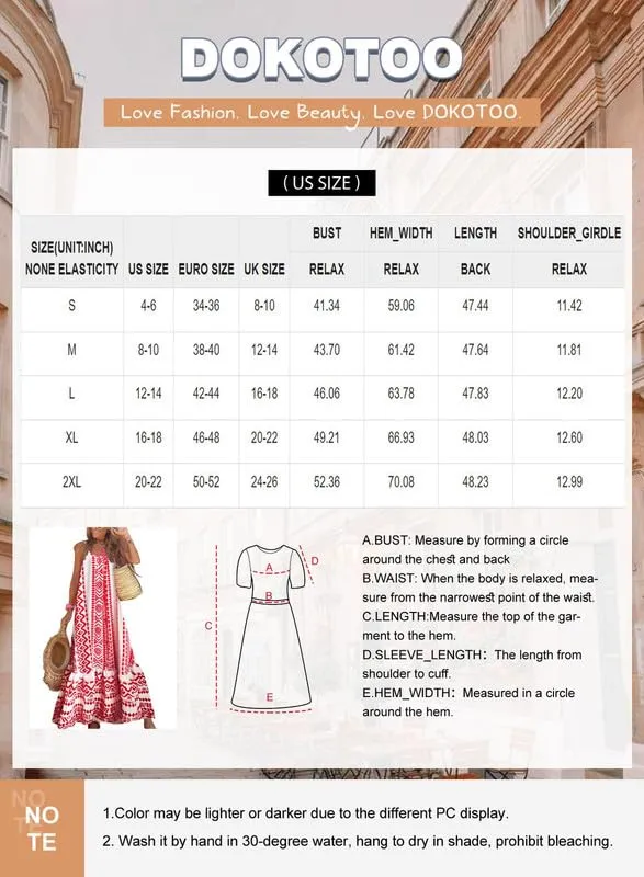 Dokotoo Summer Dresses for Women 2024 Scoop Neck Boho Dress Spaghetti Strap Sleeveless Beach Dress Ruffle A Line Maxi Dress Small Sky Blue