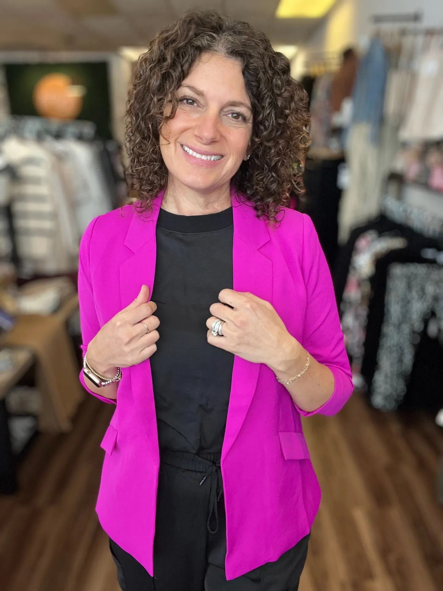 Eco-Friendly Recycled Poly Shirred Sleeve Blazer - Magenta