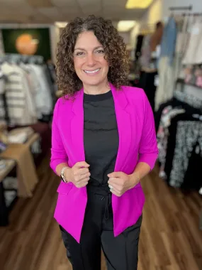 Eco-Friendly Recycled Poly Shirred Sleeve Blazer - Magenta