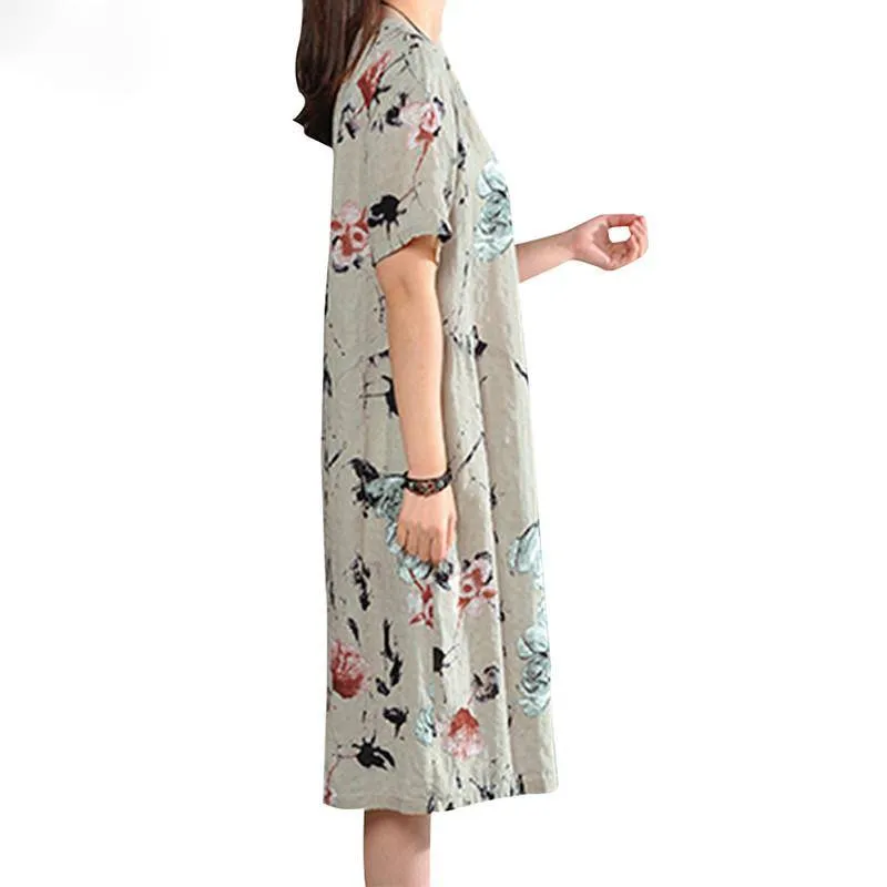 Elegant Floral Print Short Sleeve Midi Dresses