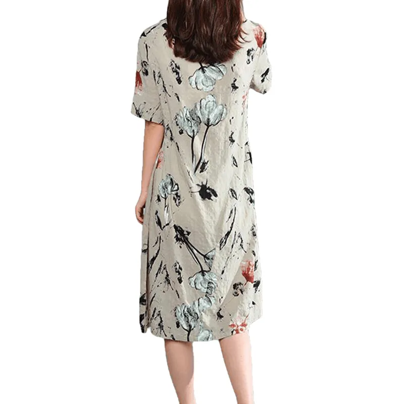 Elegant Floral Print Short Sleeve Midi Dresses