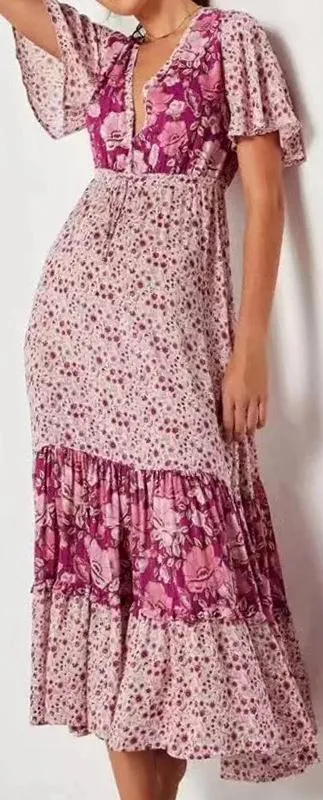 Floral-Print V-Neck Midi Dress