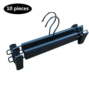 GardenHelper 10-Pack Black Matte Plastic Pant Skirt Hangers with 2-Adjustable Anti-Rust Clips