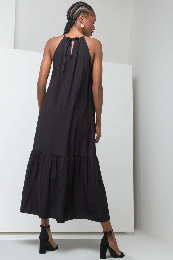 Halter Neck Tiered Maxi Dress Black