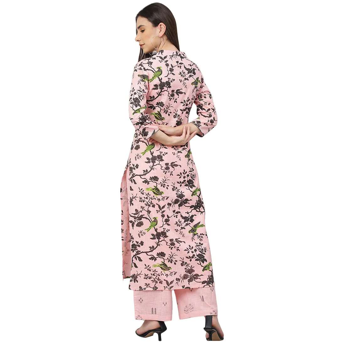 Idalia Grey Print Kurta With Baby Pink Printed Cotton Palazzo Pants