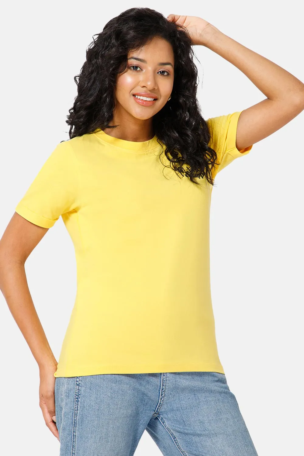 Jusperf Women Half Sleeve Crew Neck T-shirt  - Mustard - SD18