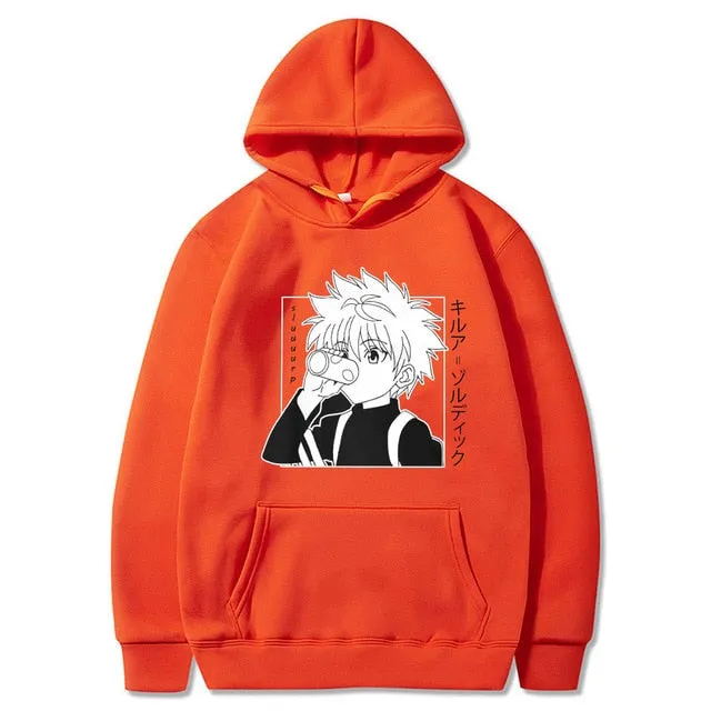 Kawaii Hunter X Hunter Hoodies Men Women Short Sleeve Sweatshirt Killua Zoldyck Anime Manga Black Hoodies Bluzy Tops Clothes