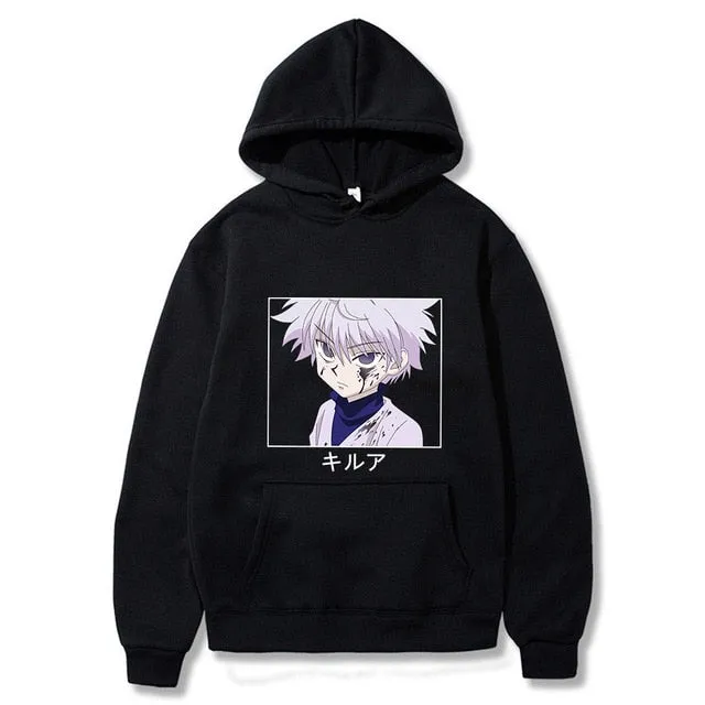 Kawaii Hunter X Hunter Hoodies Men Women Short Sleeve Sweatshirt Killua Zoldyck Anime Manga Black Hoodies Bluzy Tops Clothes