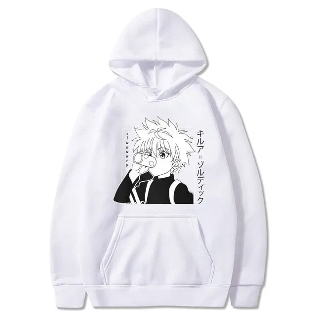 Kawaii Hunter X Hunter Hoodies Men Women Short Sleeve Sweatshirt Killua Zoldyck Anime Manga Black Hoodies Bluzy Tops Clothes