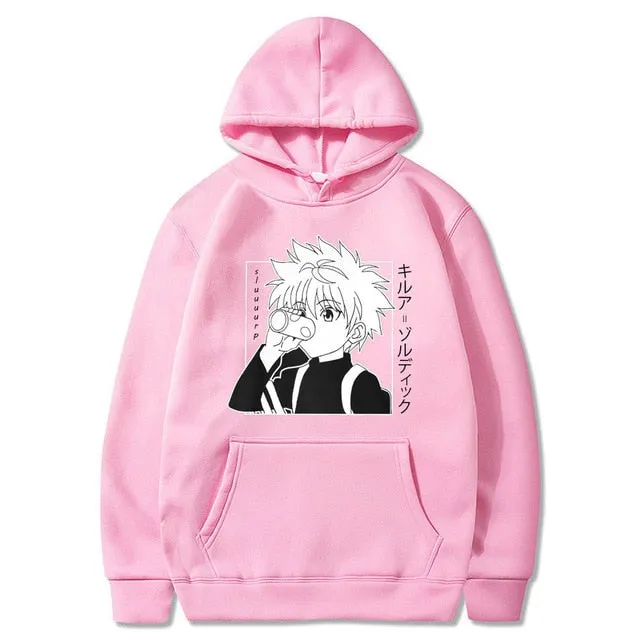 Kawaii Hunter X Hunter Hoodies Men Women Short Sleeve Sweatshirt Killua Zoldyck Anime Manga Black Hoodies Bluzy Tops Clothes