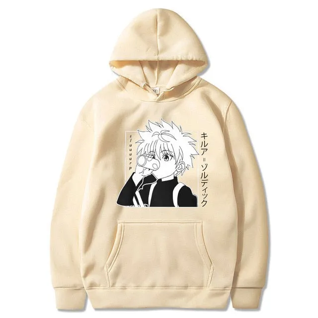 Kawaii Hunter X Hunter Hoodies Men Women Short Sleeve Sweatshirt Killua Zoldyck Anime Manga Black Hoodies Bluzy Tops Clothes