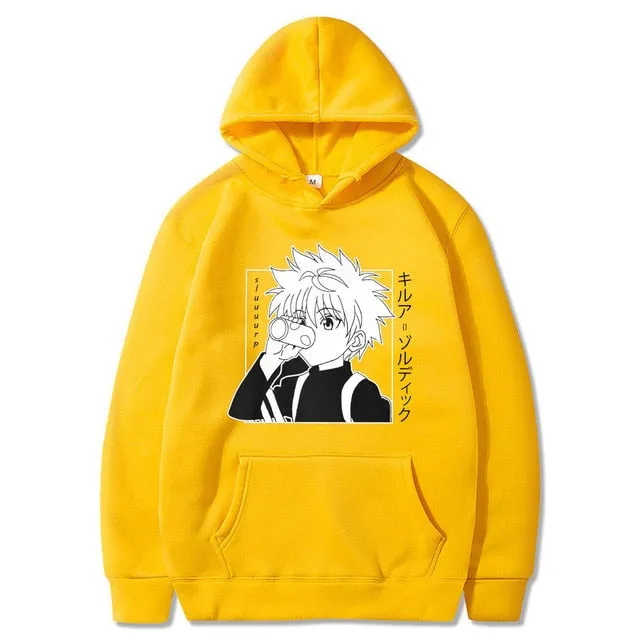 Kawaii Hunter X Hunter Hoodies Men Women Short Sleeve Sweatshirt Killua Zoldyck Anime Manga Black Hoodies Bluzy Tops Clothes