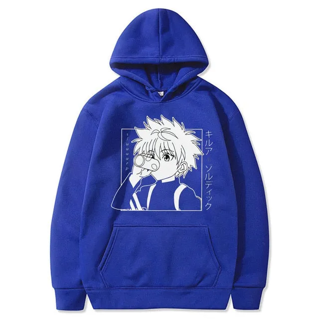 Kawaii Hunter X Hunter Hoodies Men Women Short Sleeve Sweatshirt Killua Zoldyck Anime Manga Black Hoodies Bluzy Tops Clothes