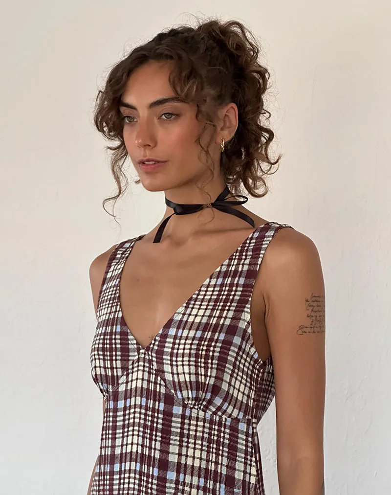 Liva Midi Dress in Multi Check Brown