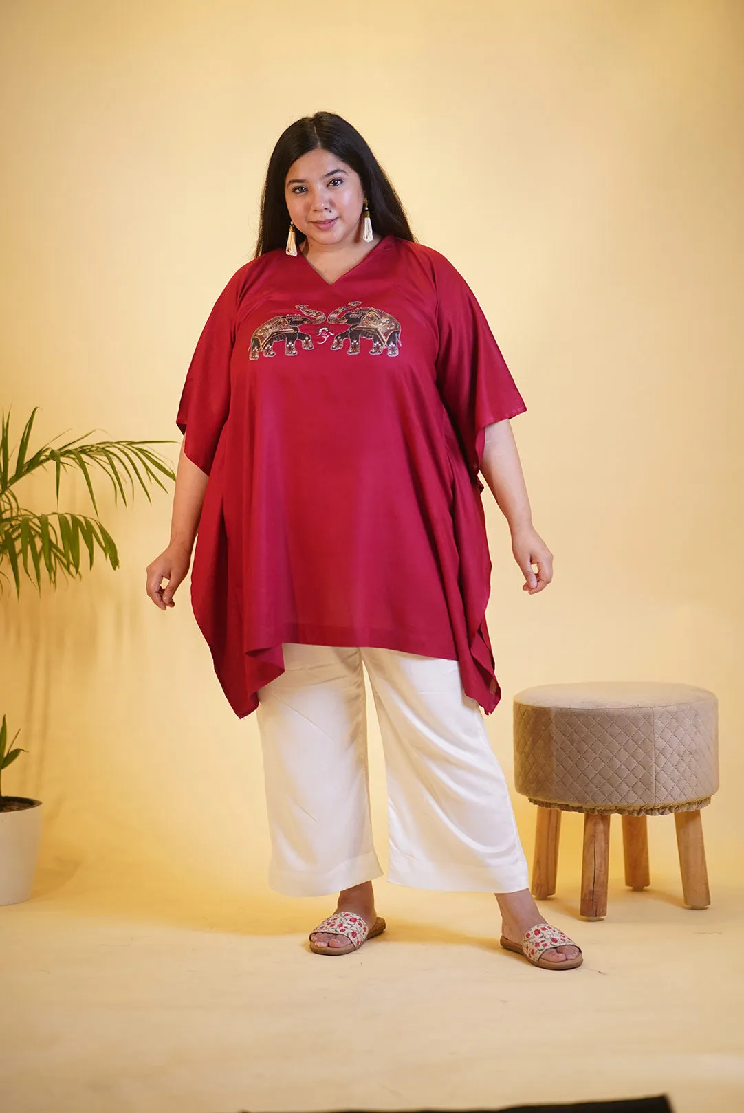 Maroon Rayon Kurti & MilkyWhite Palazzo - Mughal Mahi