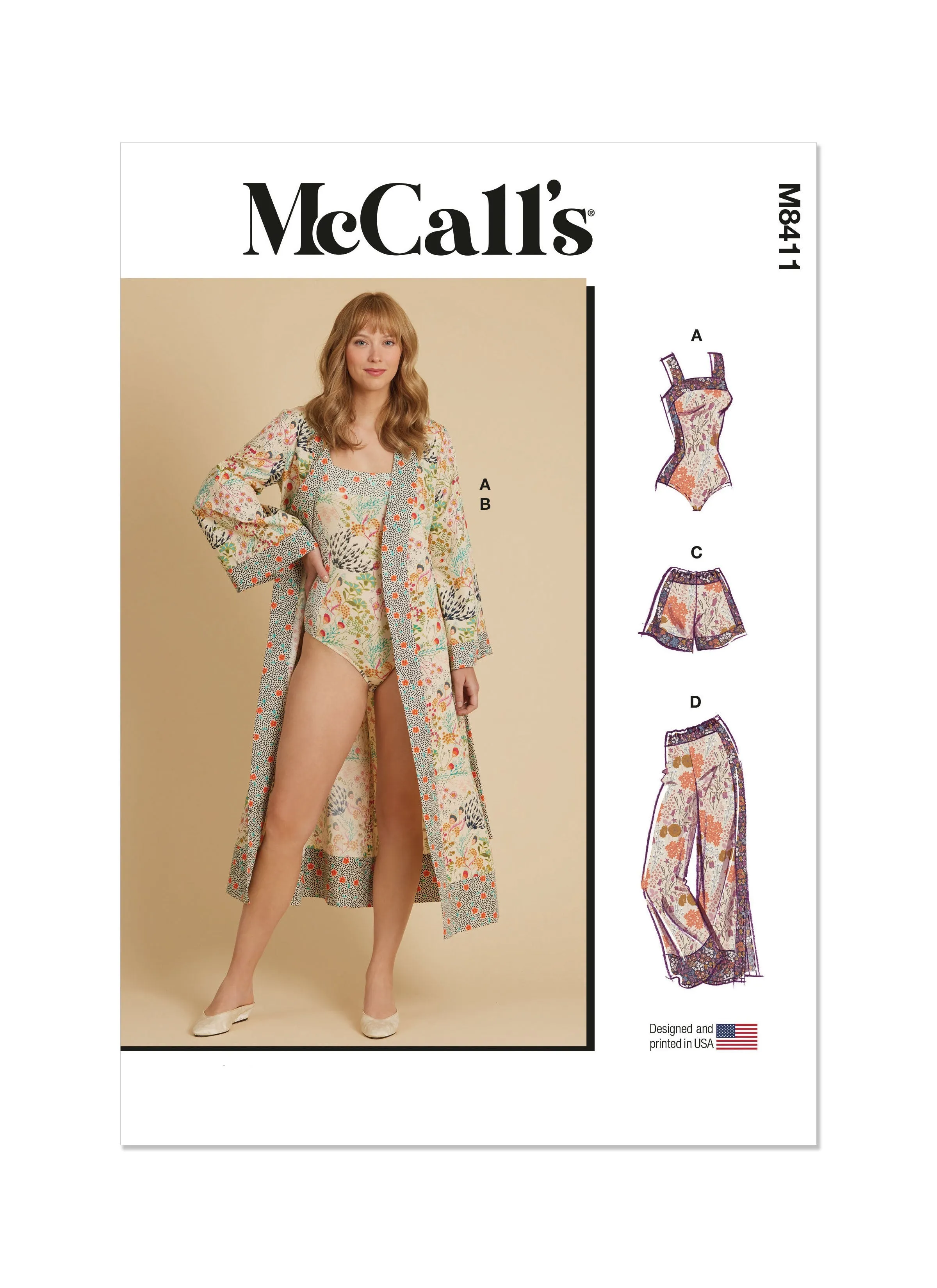 McCall's sewing pattern 8411 Bodysuit, Robe, Shorts and Pants