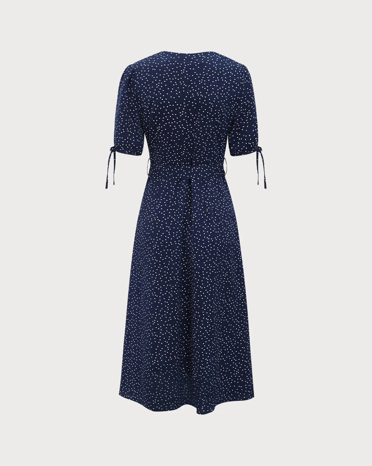 Navy Polka Dot Belted Midi Dress