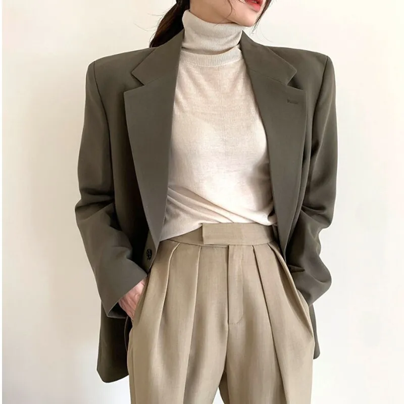 New Fashion Blazer Women's Classic Single Breasted Vintage Buttons Blazers Chic Notched Long Sleeve Ladies Slim Outerwear