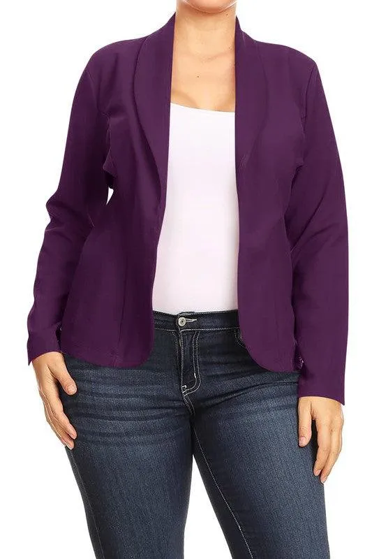 Open Front Long Sleeves Waist Length Blazer Jacket