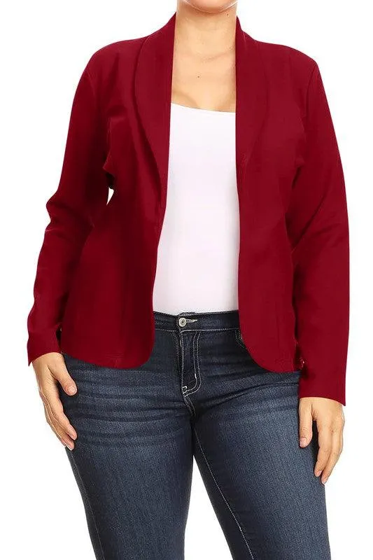 Open Front Long Sleeves Waist Length Blazer Jacket