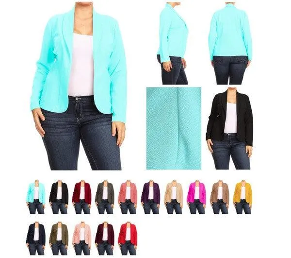 Open Front Long Sleeves Waist Length Blazer Jacket