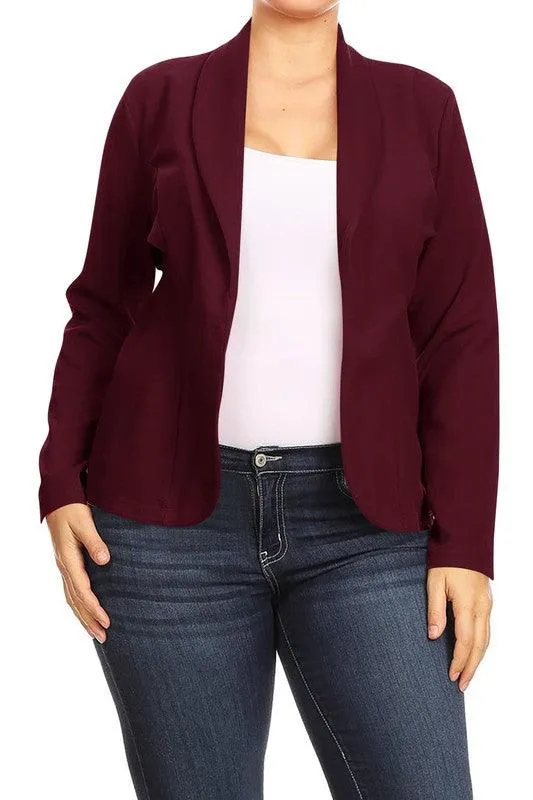 Open Front Long Sleeves Waist Length Blazer Jacket