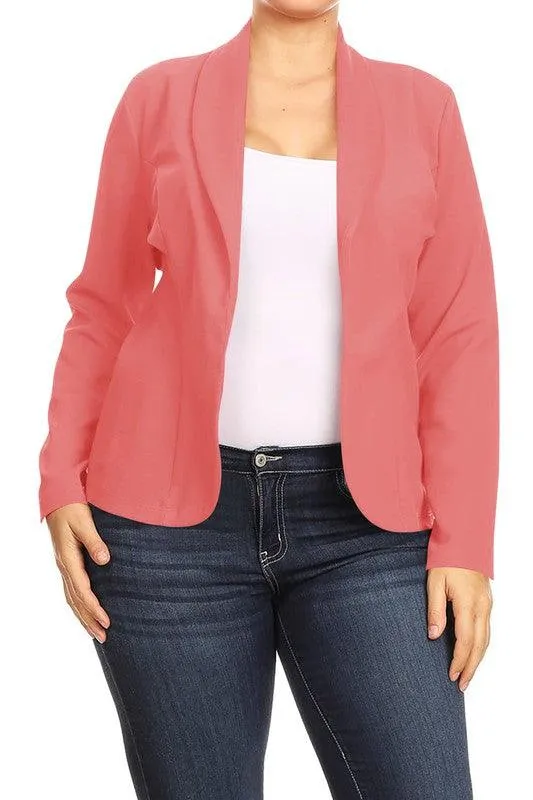 Open Front Long Sleeves Waist Length Blazer Jacket