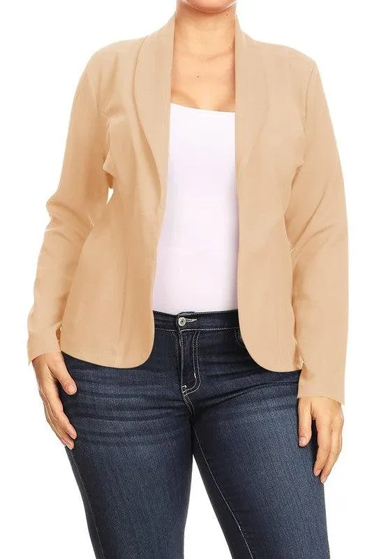 Open Front Long Sleeves Waist Length Blazer Jacket